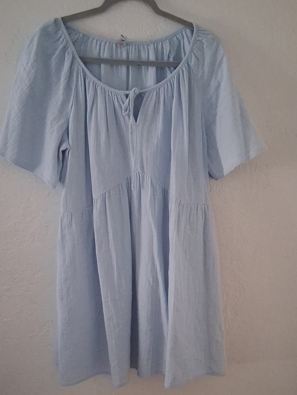 Old Navy Light Blue Peasant Tunic top fairycore, cottage, flowy sleeves tie